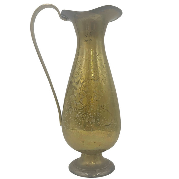 Vintage Brass Pitcher with Floral Design Engraved - Picture 1 of 11